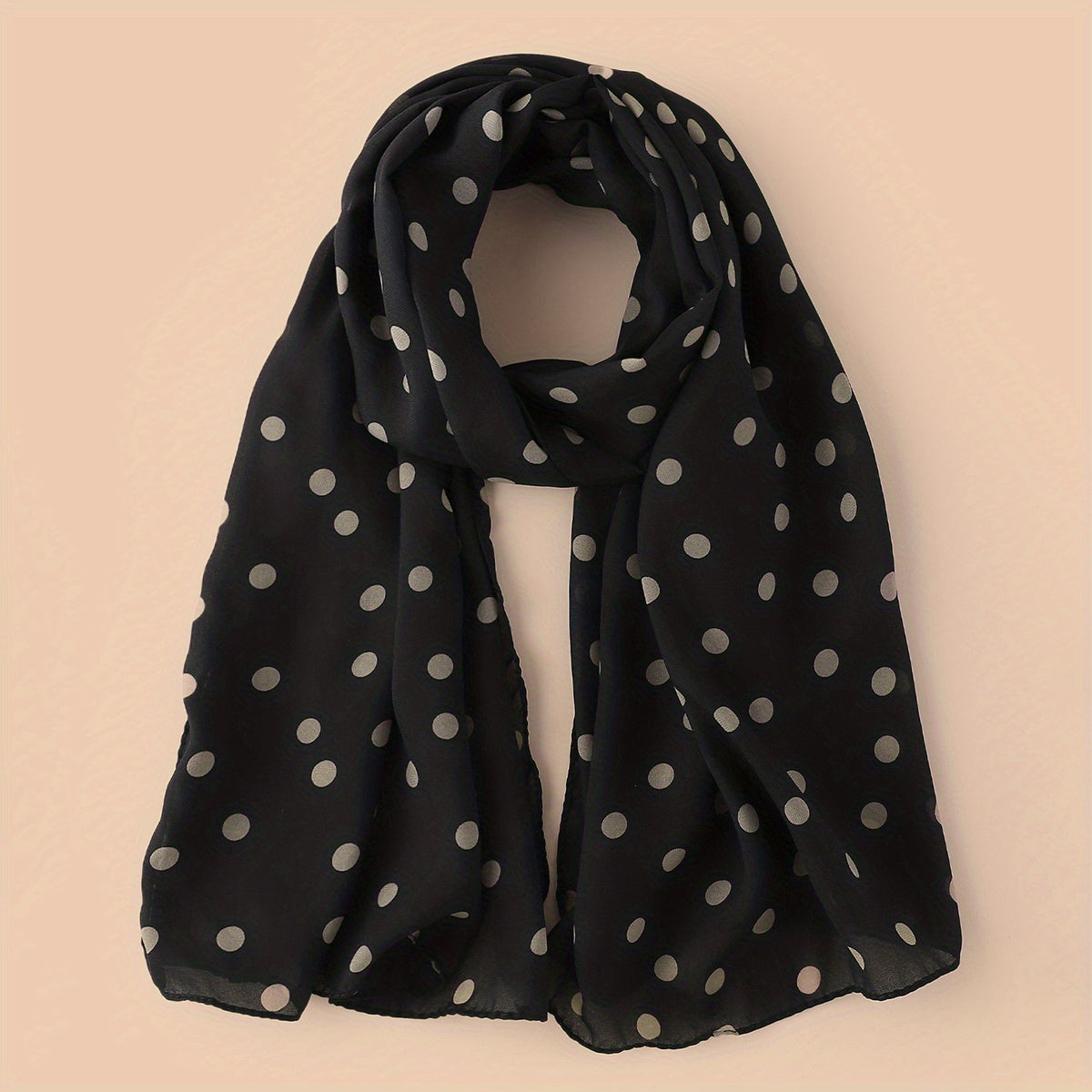 Polka Dot and Solid Color Chiffon Scarf for Casual Wear Head Wrap Sun Protection