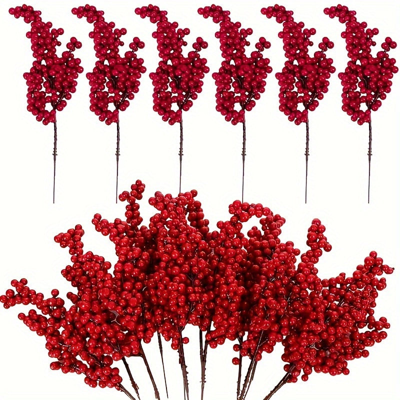 12 Vibrant Red Artificial Berries for Christmas Tree Holiday Decor