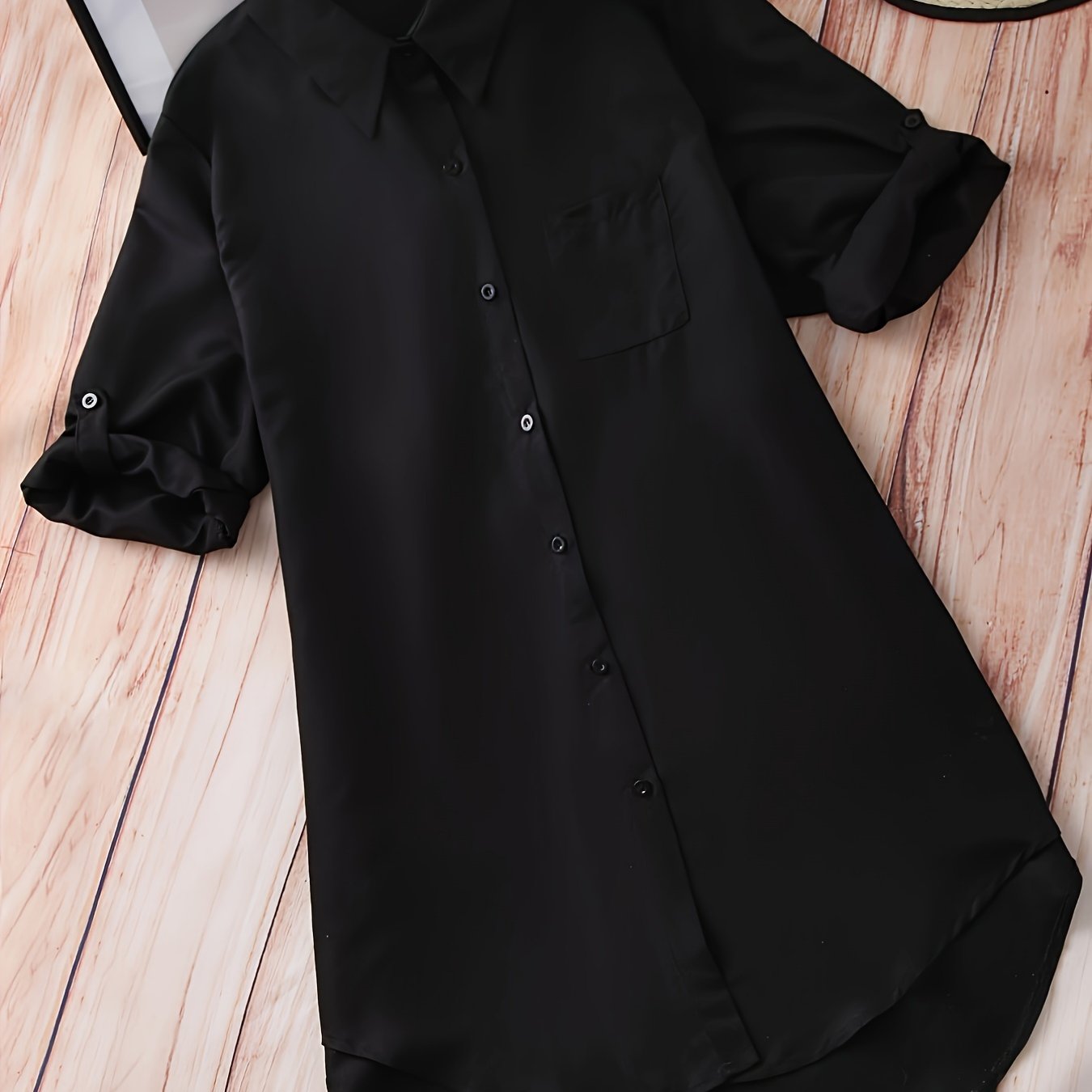 Women's Casual Oversized Midi Shirt with Lapel Collar and Button Details in Polyester Spandex Blend