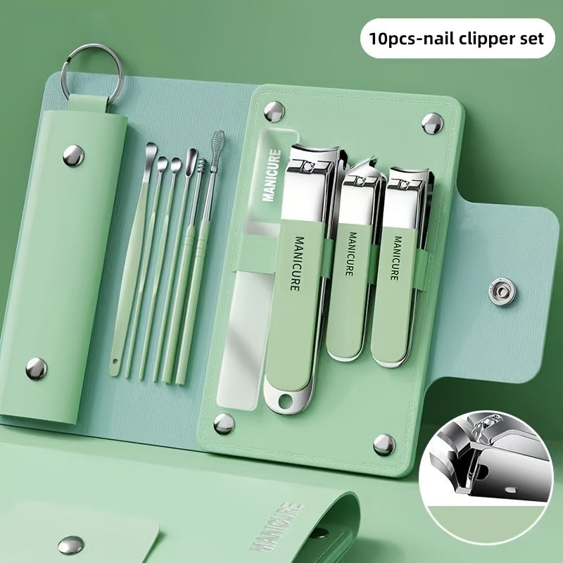 10pcs Nail Care Set with Manicure Tools Travel Kit Clippers Pedicure Earpick