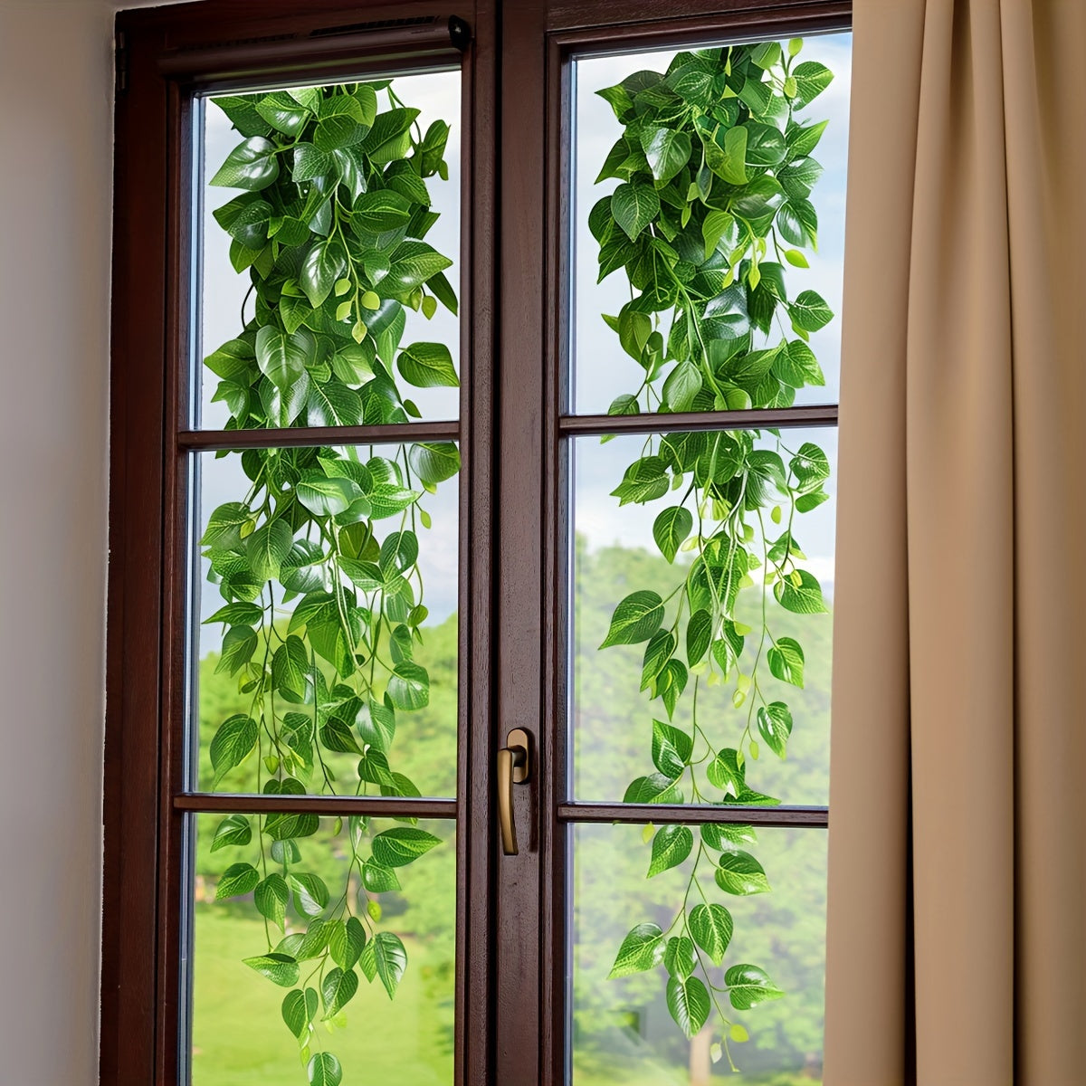 Electrostatic Reusable Double-Sided Leaf Vine Wall Decal for Glass Windows