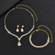 Trendy Female Wedding Jewelry Set Dangle Earrings Necklace Bracelet Water Drop Rhinestones