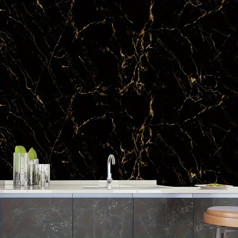Black Marble Self-Adhesive Waterproof Wallpaper for Kitchen and Room Decor