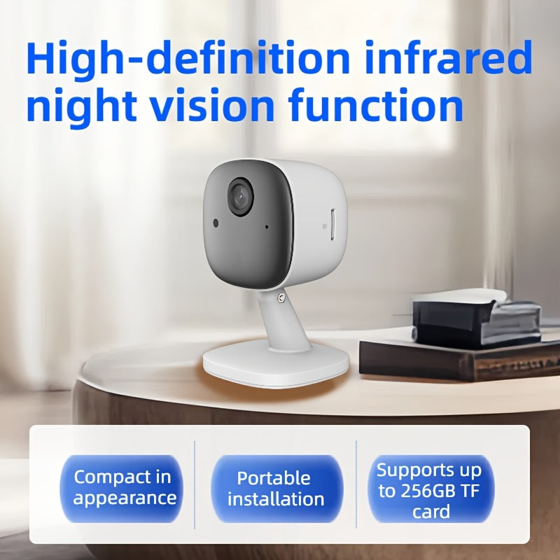 Aqlli uy xavfsizlik kamerasi 360° aylanish/burilish, Wi-Fi ulanishi, devorga o'rnatish mumkin, mahalliy yozuv va ilova orqali boshqarish imkoniyatiga ega.