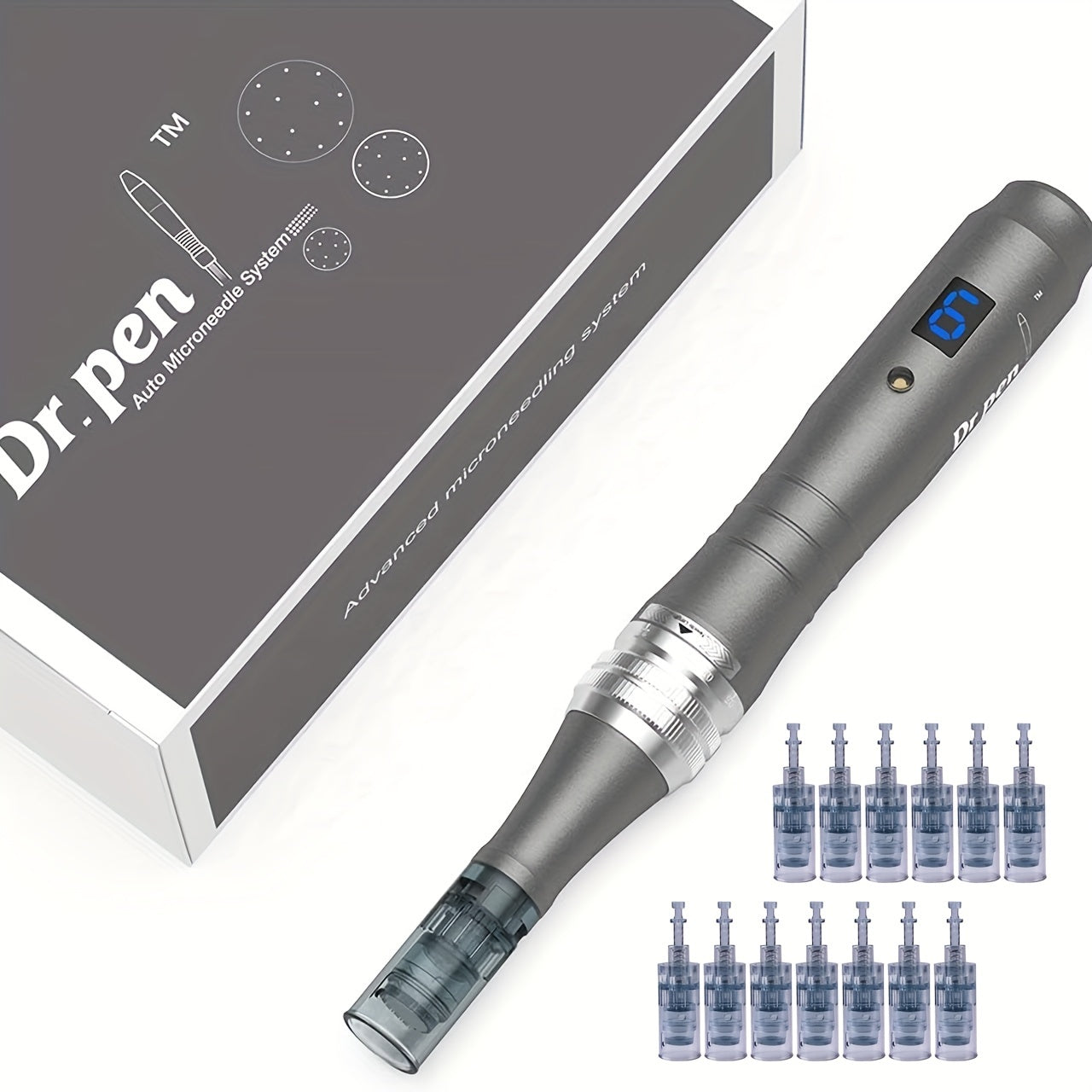 Derma Pen Kit with 12 Nano-RD Needle Cartridges Rechargeable USB Powered