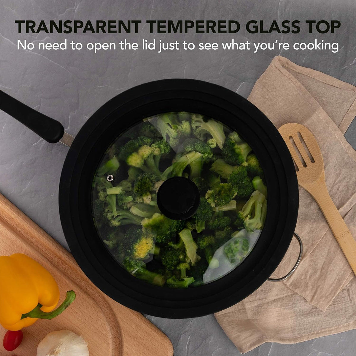 Juego de 2 tapas de silicona negra para utensilios de cocina que encajan en sartenes, ollas y cazuelas de 7 a 13 pulgadas