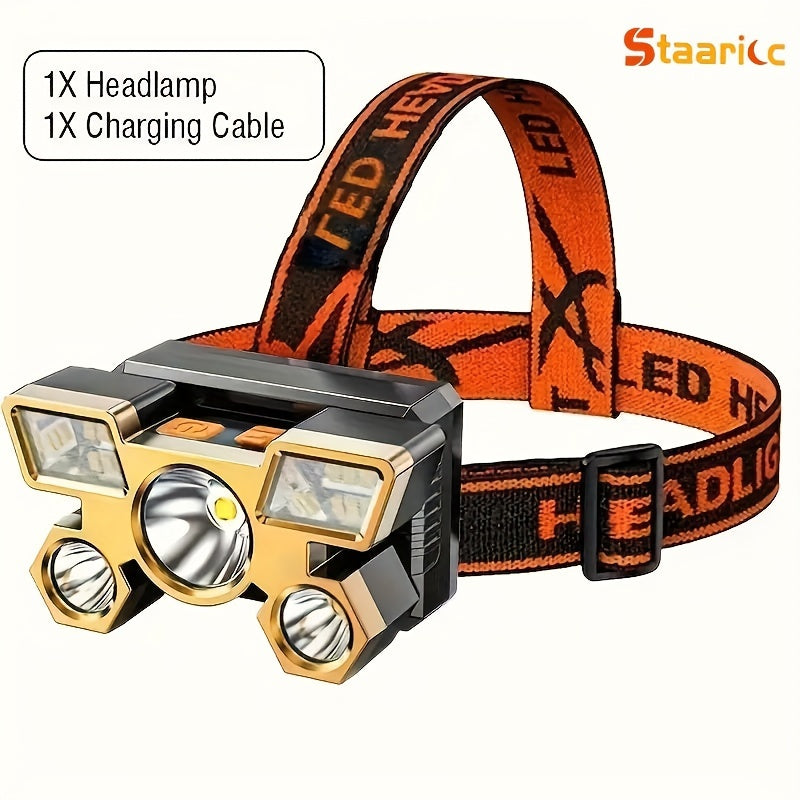 Linterna frontal LED recargable 2/1 paquete impermeable con carga USB para acampada al aire libre, pesca y emergencias