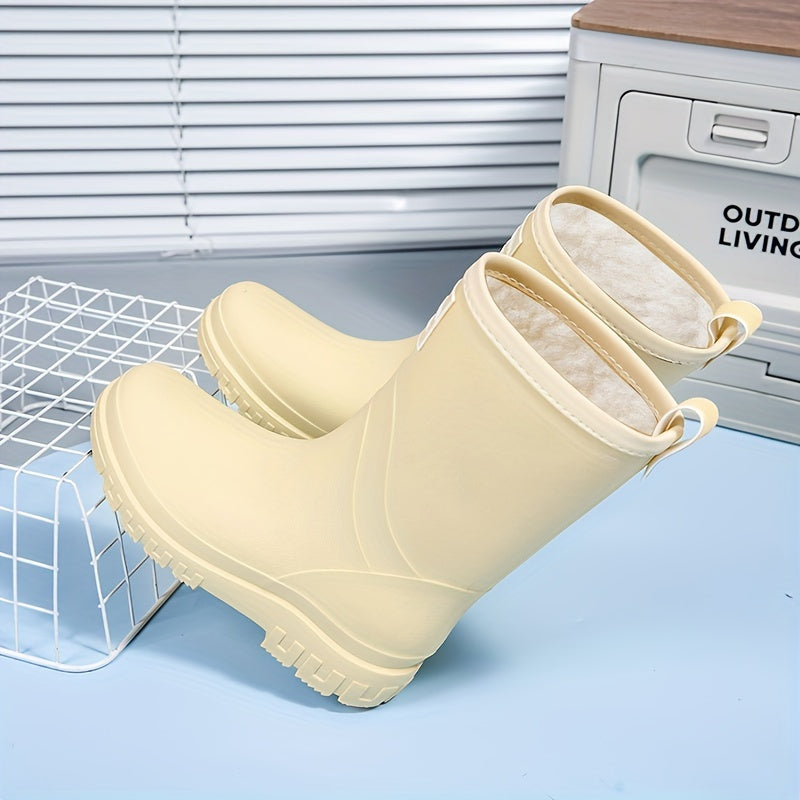 Women's Fleece-Lined Mid-Calf Rain Boots Waterproof Winter Snow Shoes