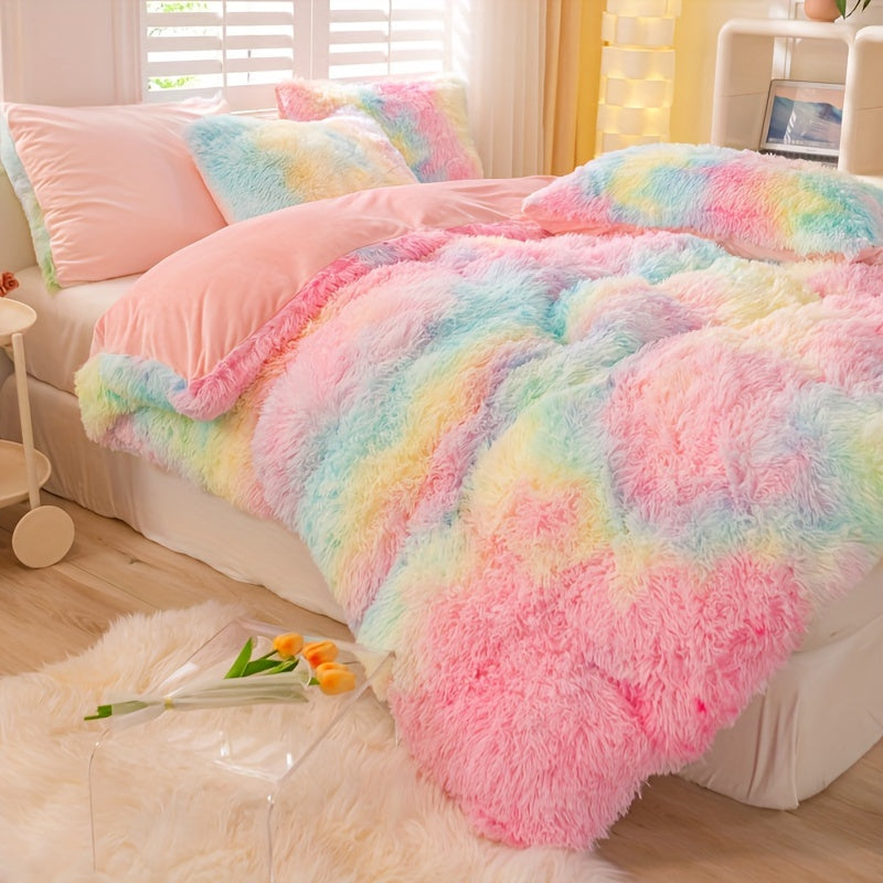 Y2K Tie Dye Plush Duvet Cover Set Includes 1 Duvet Cover and 2 Pillowcases Soft Warm Bedding