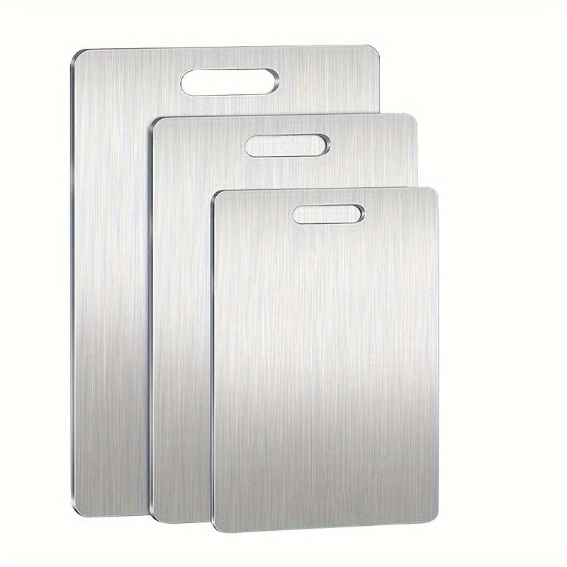 Set of 3 Stainless Steel Cutting Boards Double-Sided Food Safe Kitchen Prep