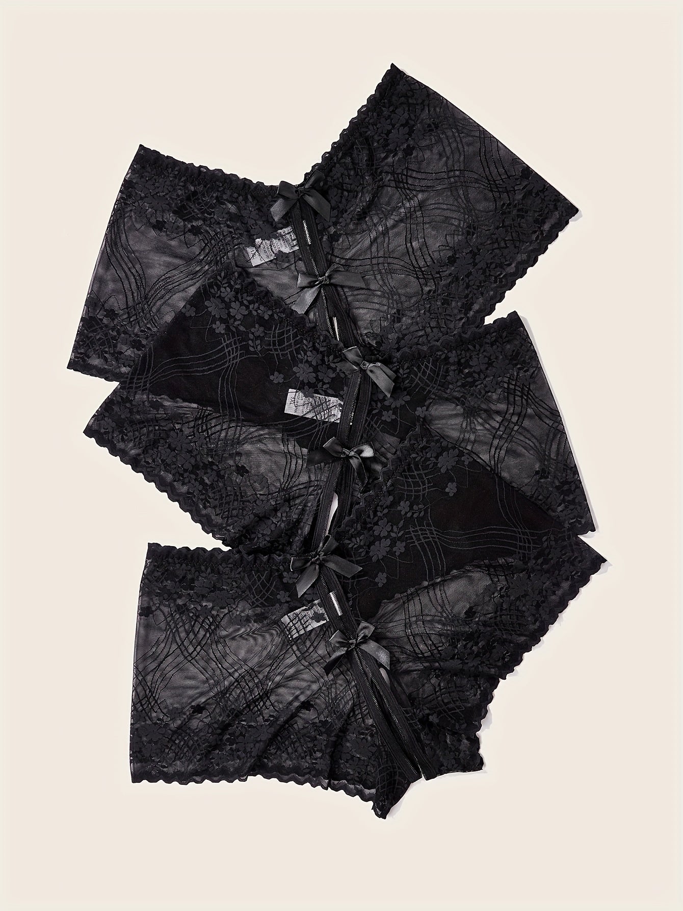 Women's Plus Size Lace Crotchless Briefs with Bow Decor and Cut-Out Details