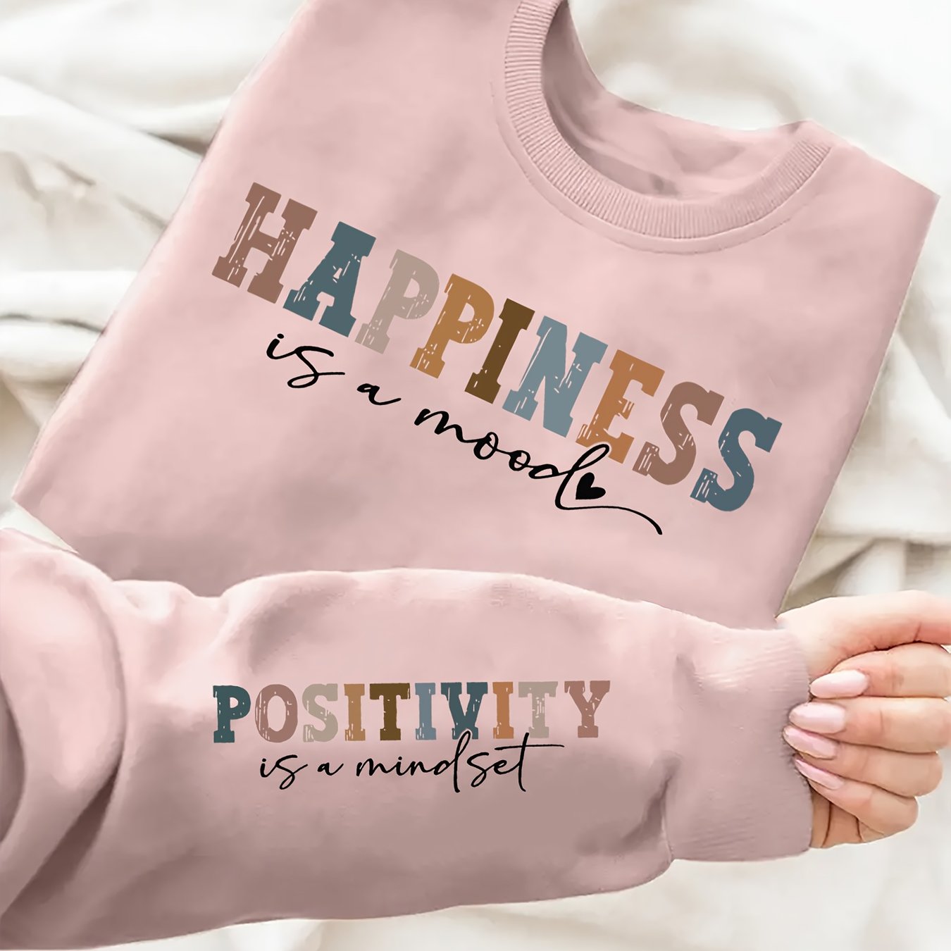 Plus Size Women's Alphabet Print Crew Neck Sweatshirt Knit Fall Winter Pullover