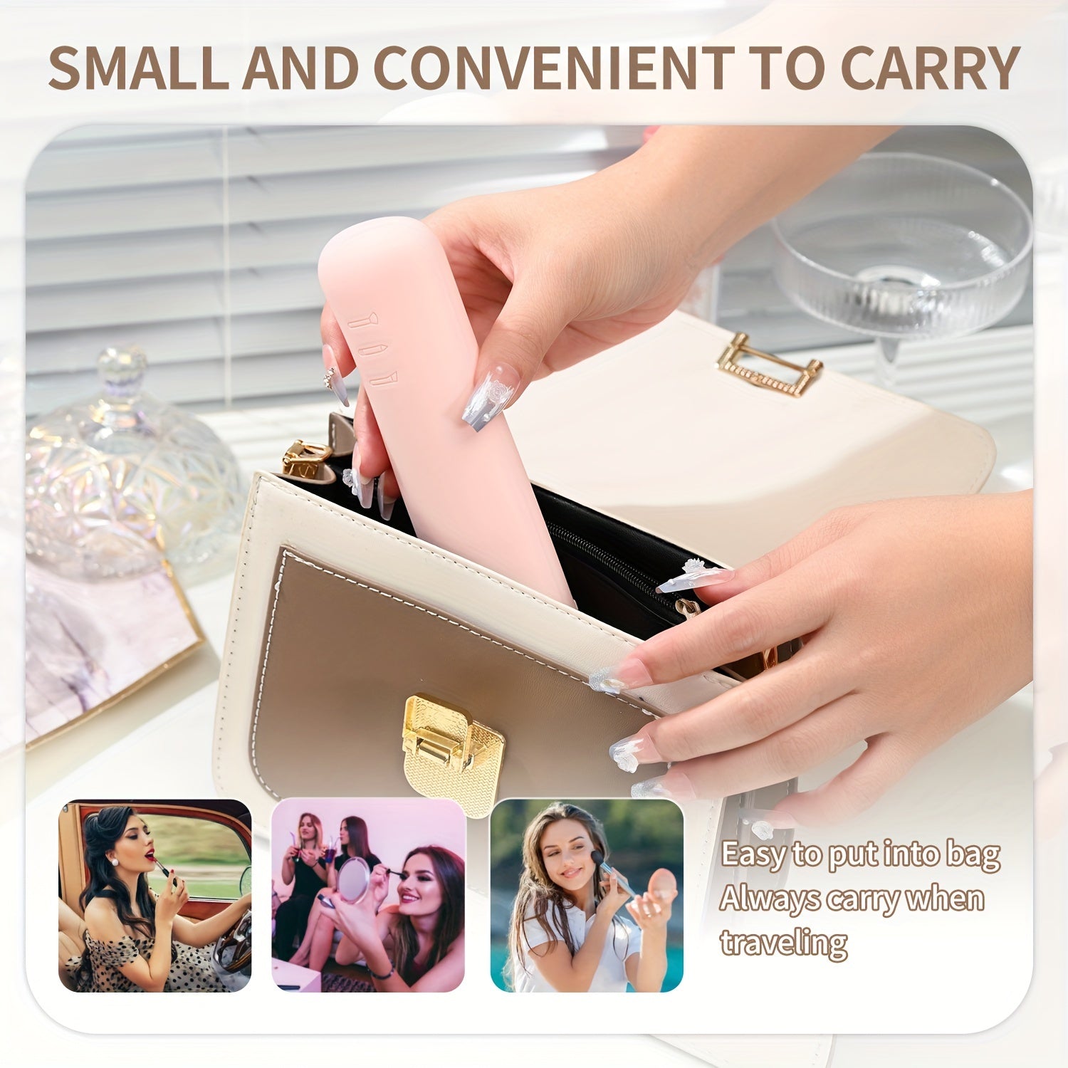 Organizador de silicona beige para brochas de maquillaje de viaje, a prueba de agua, con cierre magnético