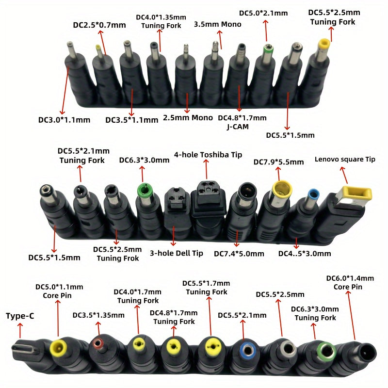 30-Piece Universal Laptop Power Plug Adapter Set for Various Brands