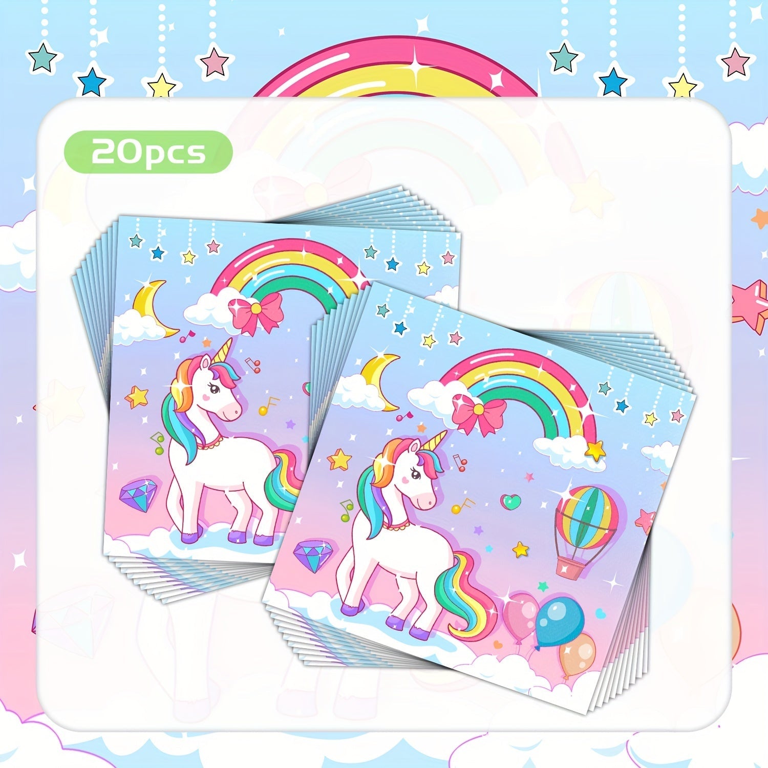 20 ta pushti yagona shoxli bir martalik salfetkalar toʻplami qizlarning tugʻilgan kuni va yoshlarning dush kechalari uchun juda mos keladi – 2 qavatli, koʻp qavatli dizaynga ega.