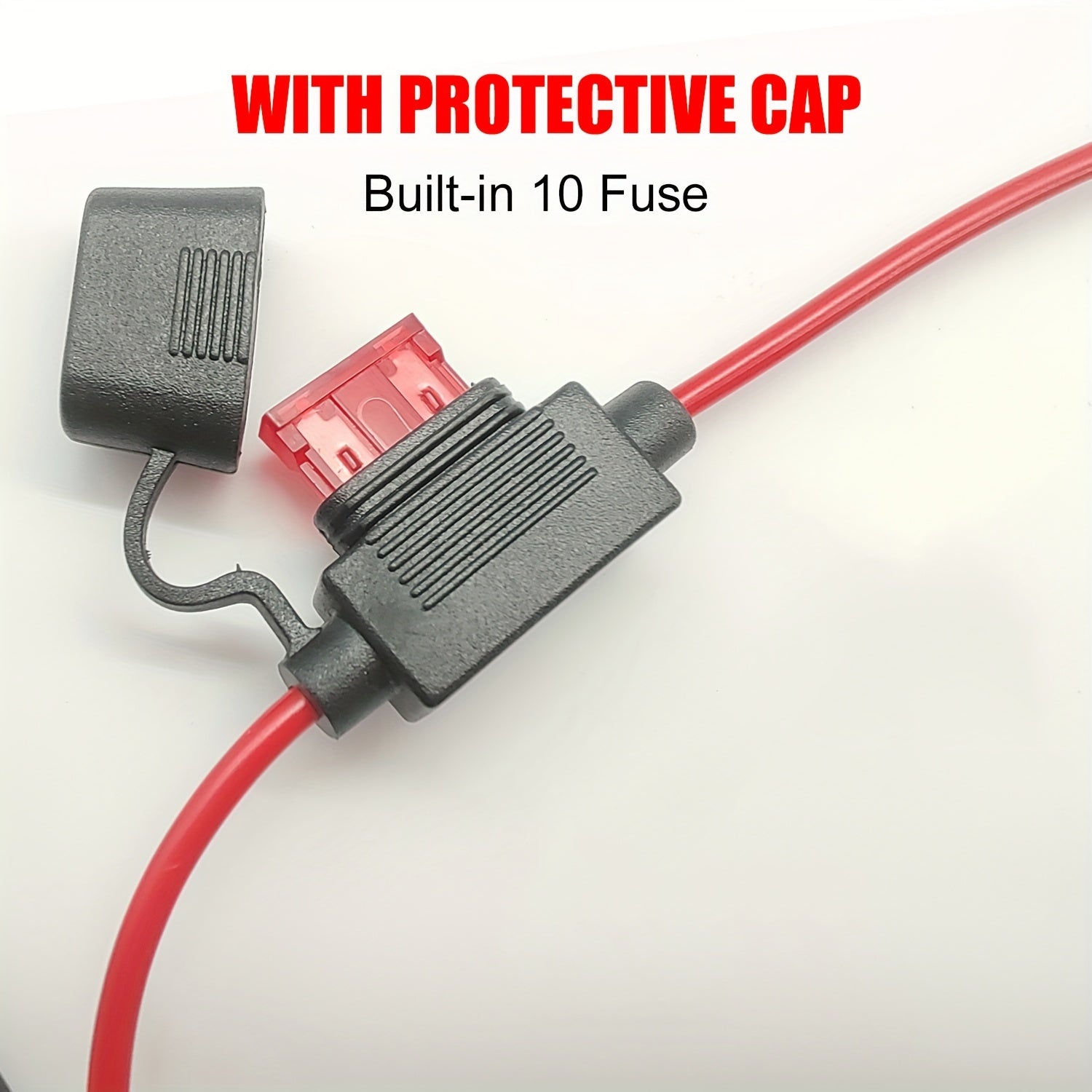 Ayol avtomobil akkumulyator adapteri kengaytirish kabeli, 10A xavfsizlik chirog'i va alligator kliplar bilan