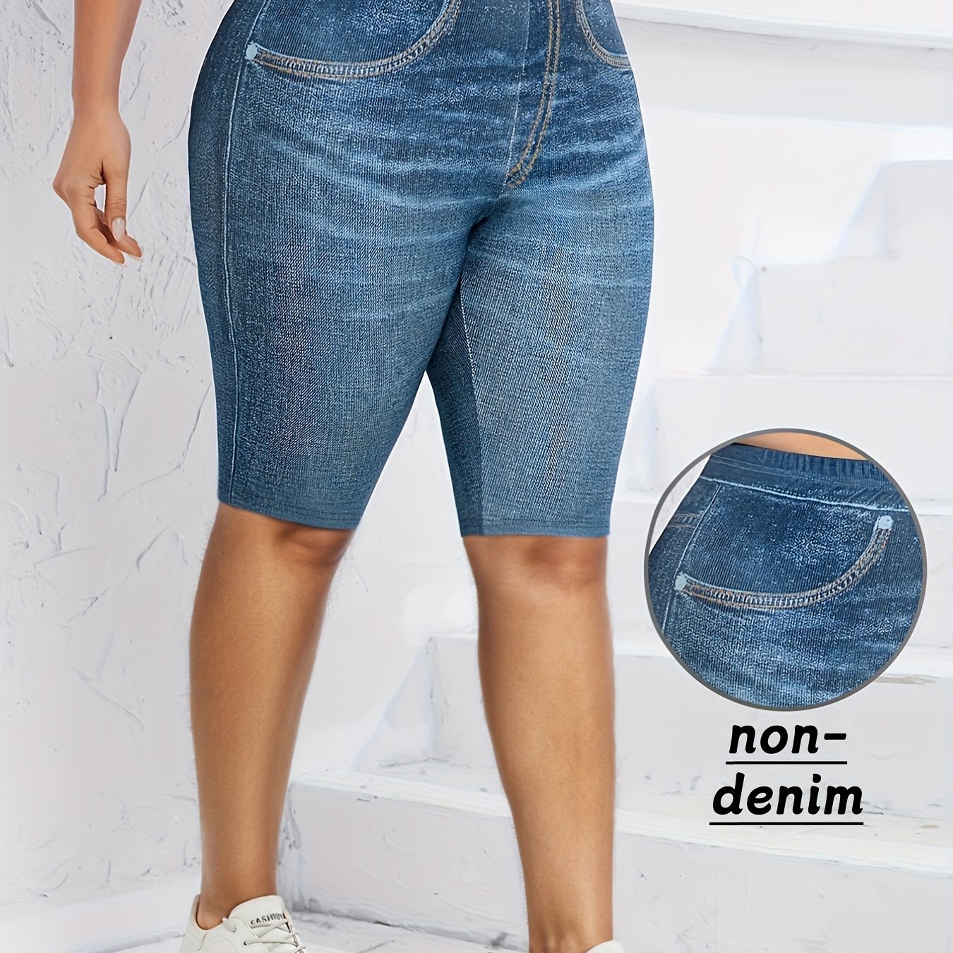 Women's Plus Size Stretchy Denim-Look High-Waisted Shorts Casual Summer Fashion