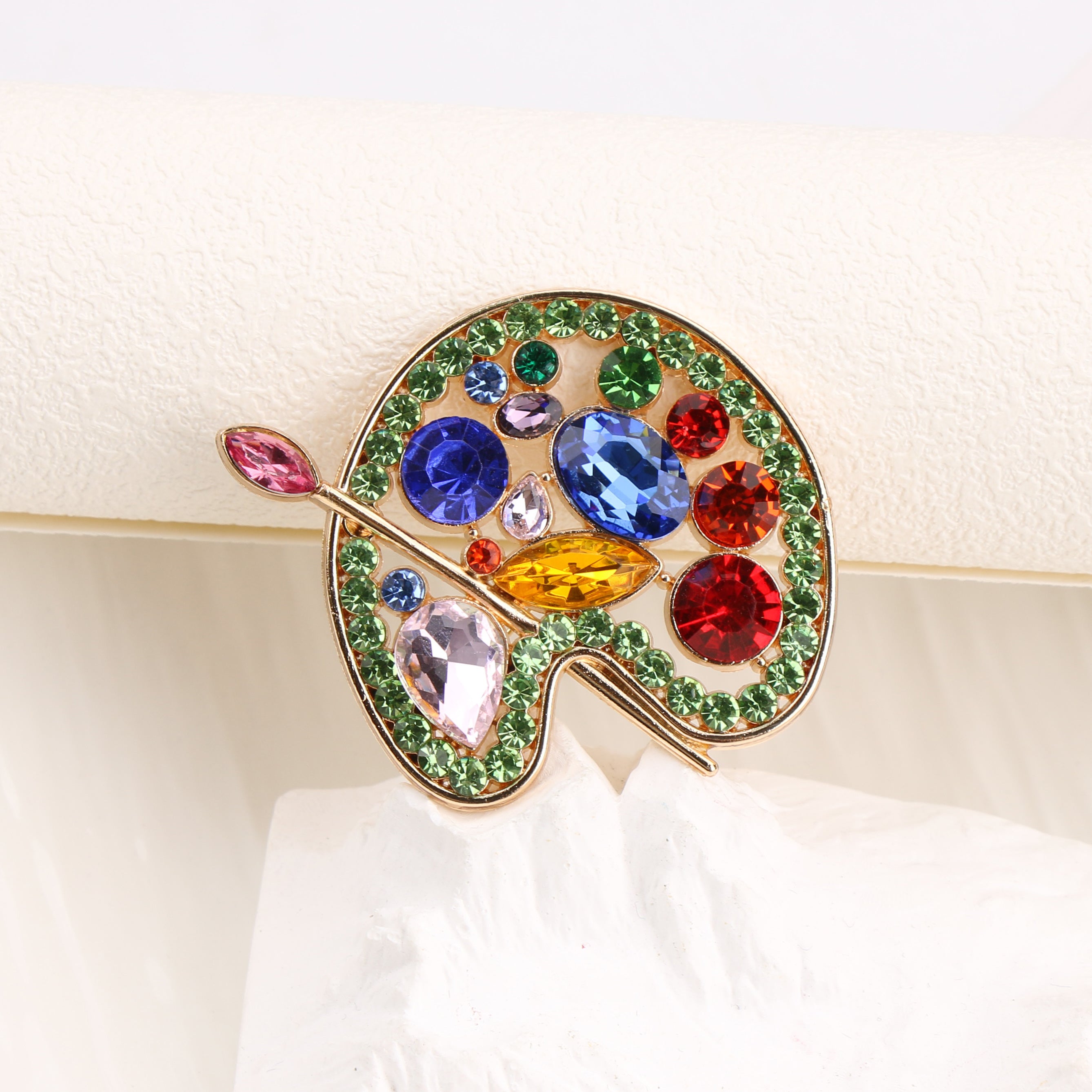 Colorful Rhinestone Fashion Palette Brooch - Perfect for Parties and Banquets, Versatile Collar & Blazer Pin