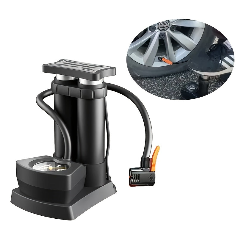 High-Pressure Portable Air Pump Black with Pressure Gauge for Cars Bicycles and Motorcycles