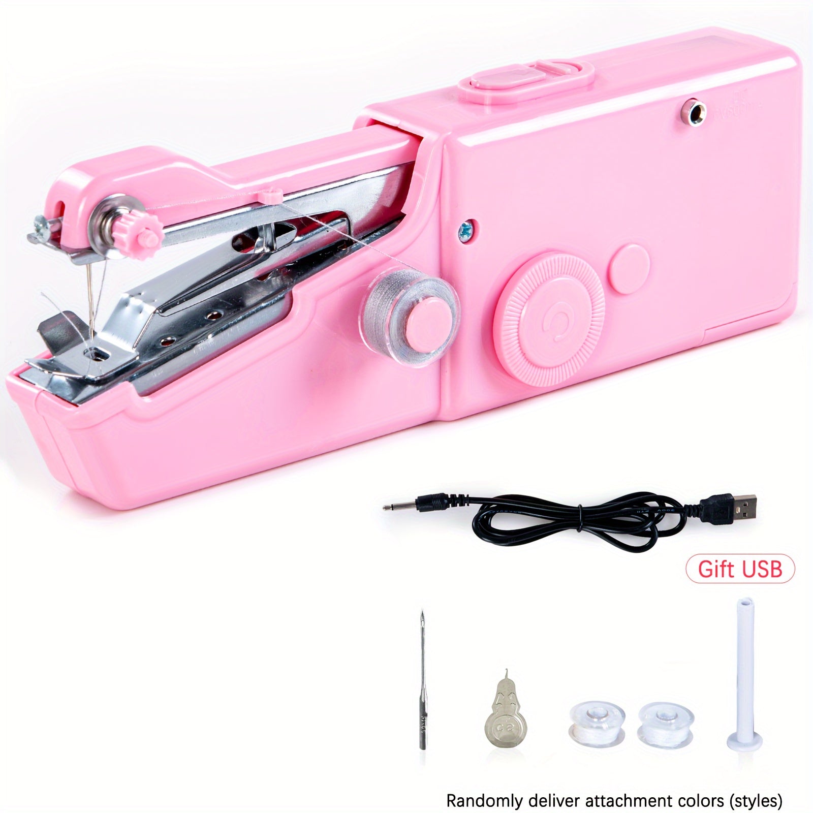 Мини электромобильная портативная швейная машина USB, работает от батареи, розовая
