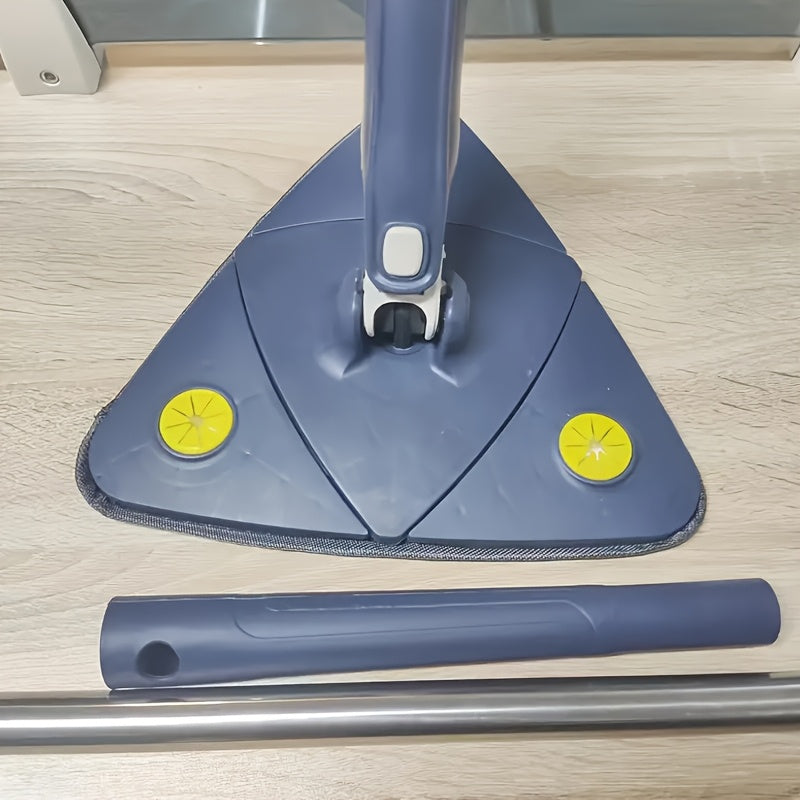Triangle Spin Mop with Built-In Scraper Compact Blue Yellow Ergonomic
