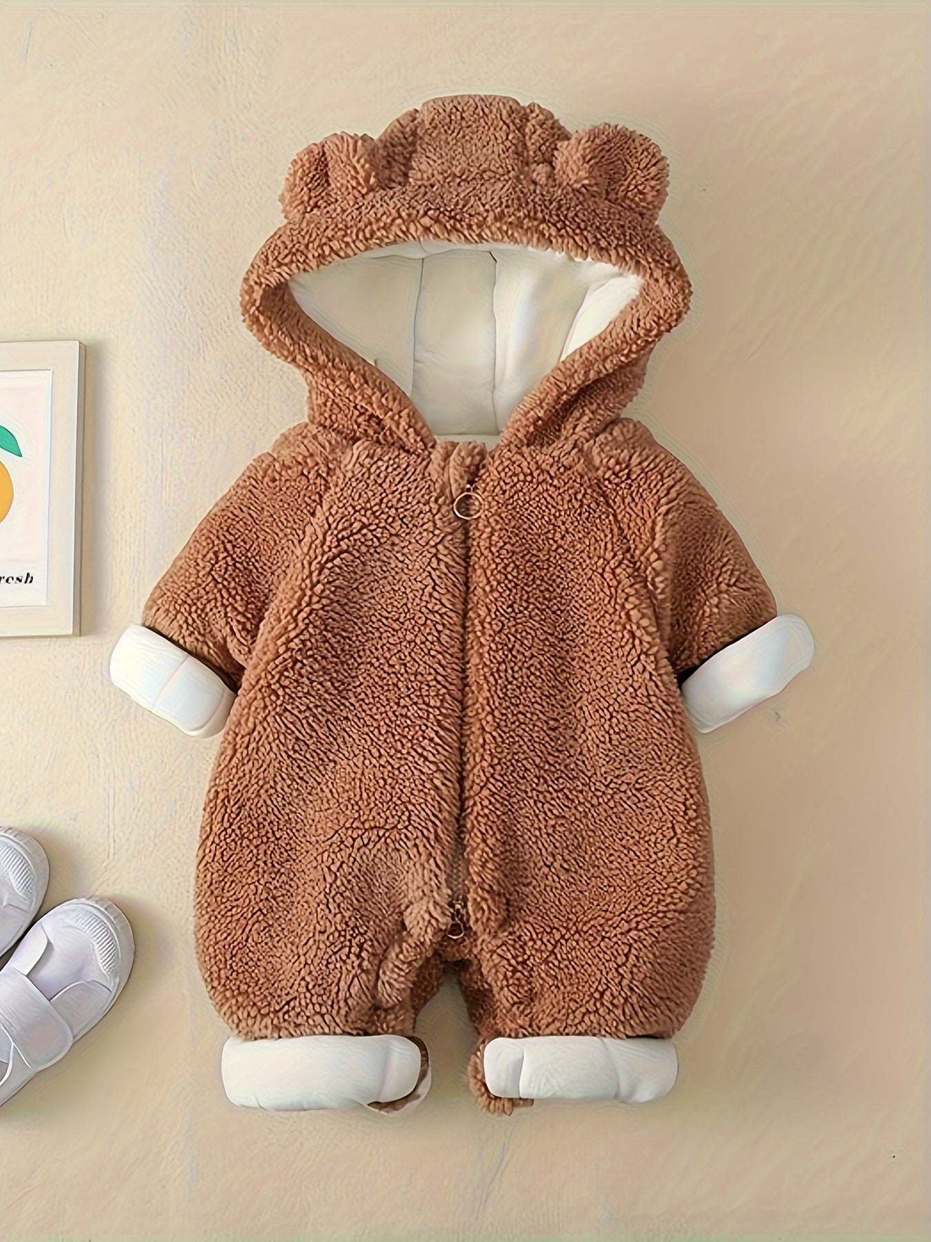 Newborn Baby Bear Hoodie Jumpsuit Flannel Fall Winter Cozy Infant Clothing