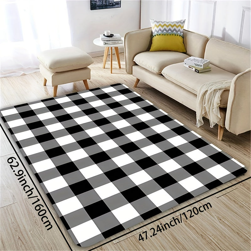 Black and White Buffalo Plaid Rug 8mm Thick Easy to Clean for Living Room Bedroom Bathroom