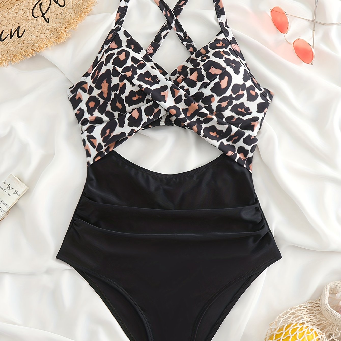 Women's Striped One-Piece Swimsuit with Cut-Out Twist and Criss Cross Tie Back