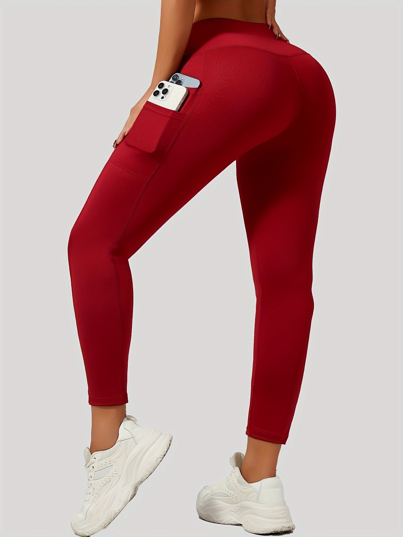 Women's High-Waisted Yoga Leggings 7/8 Length V-Shaped Pockets Workout Pants