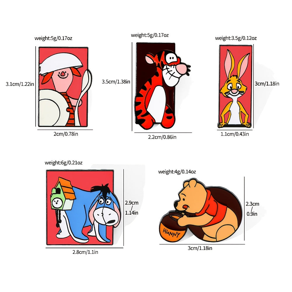 5 ta multfilm emal pinlar to'plami, minimalistik hayvon tasvirlari bilan kiyim va aksessuarlar uchun