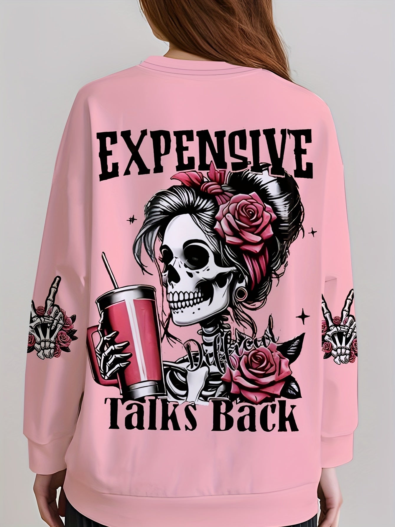 Women's Plus Size Hoodie Long Sleeve Skull Letter Print Casual Pullover