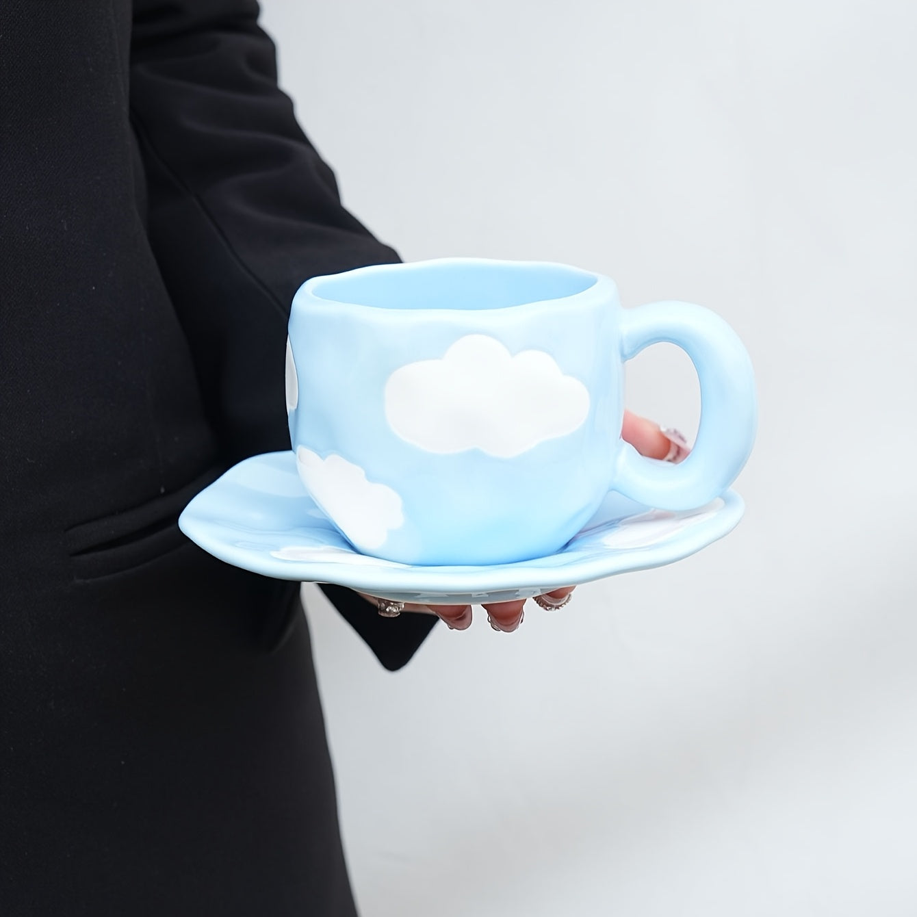 Ceramic Cloud-Shaped Coffee Mug with Saucer Reusable Handwash Office Gift