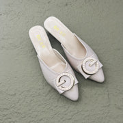 Women’s Beige Synthetic Mules with Bow Flat Slip-On Casual Shoes