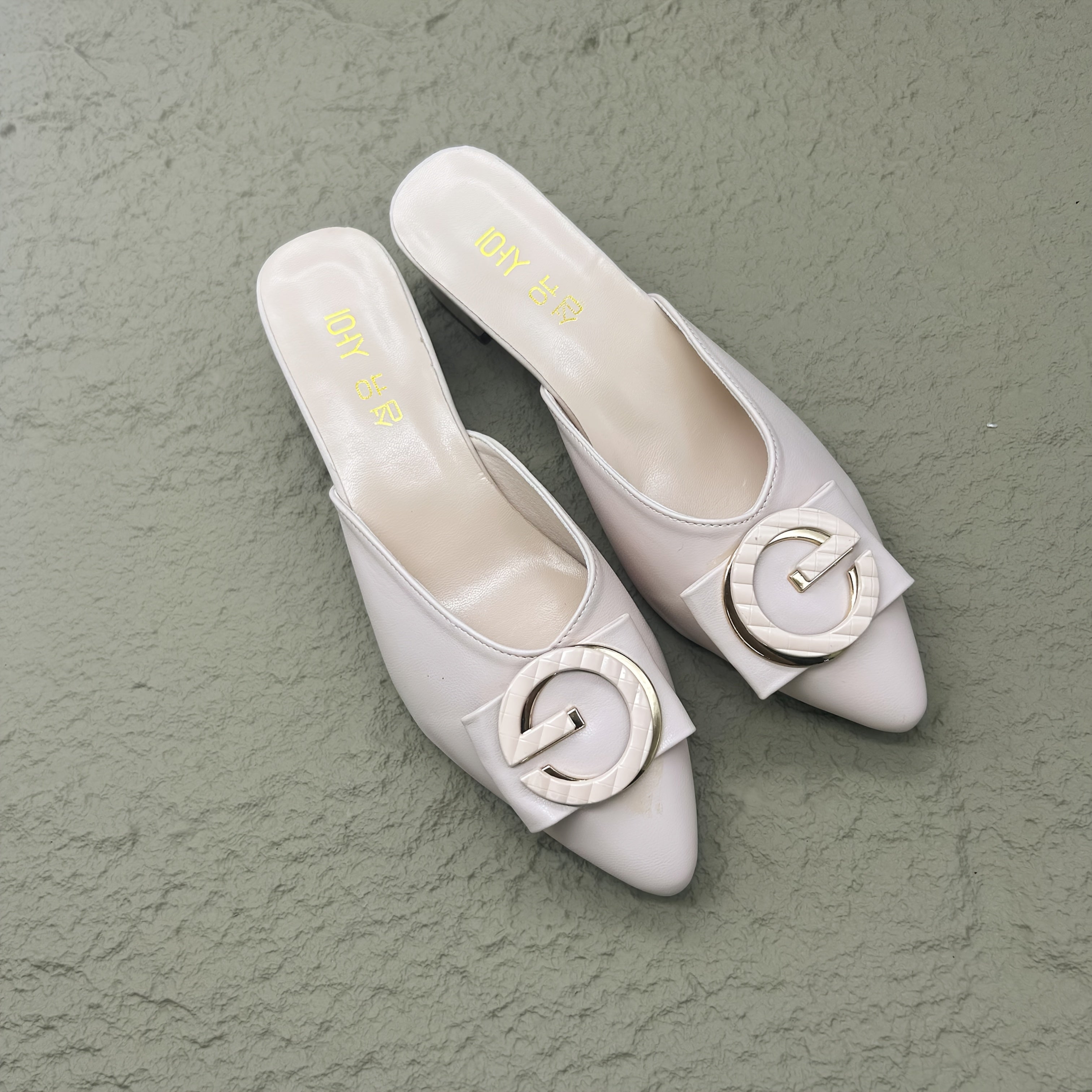 Women’s Beige Synthetic Mules with Bow Flat Slip-On Casual Shoes