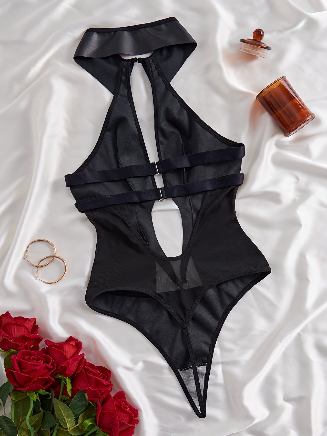 Women's Bodysuit Knit Fabric Hollow Detail Solid Color Polyester Elastane Adult Size