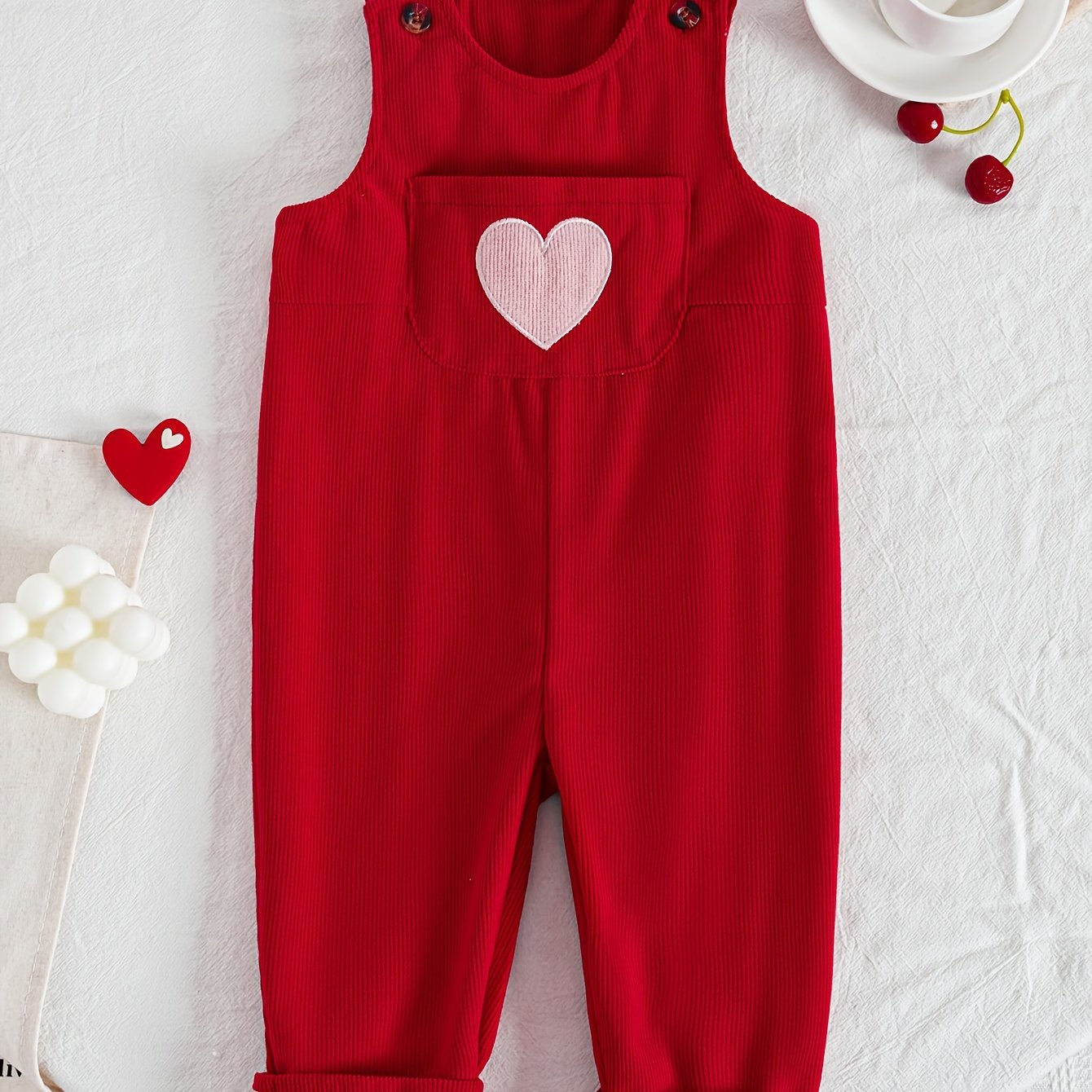 Qizlar uchun qizil kombinezon, yurakli tikuvchali, polyester, kundalik qishki kiyim