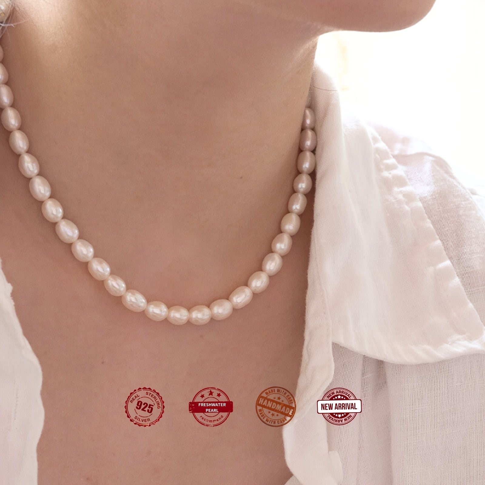 Freshwater Pearl Necklace with Silver-Plated Natural Pearl and Gift Box