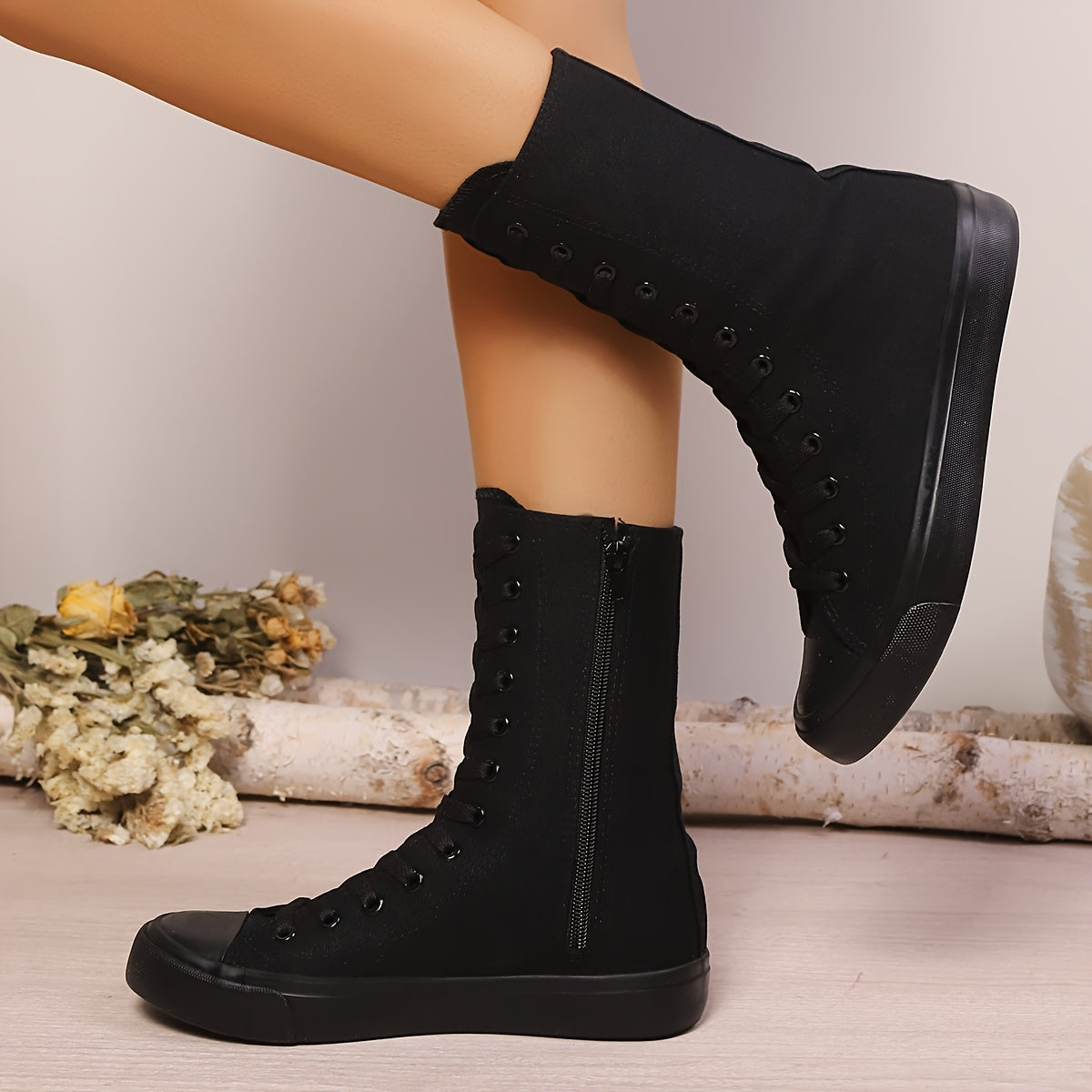 Women's White Casual Sneakers Flat Lace-Up Zipper Comfort Shoes