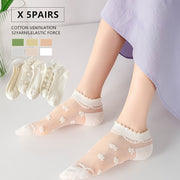 Women’s Ankle Socks Set of 5 Mesh Floral Pattern Ruffle Trim Breathable Hosiery