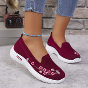 Women's Light Blue Slip-On Sneakers with Floral Embroidery for Summer Walks