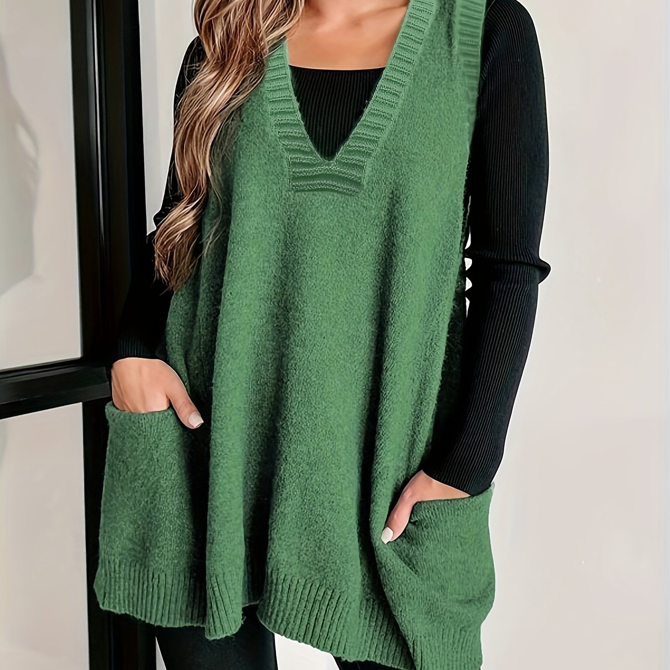 Plus Size Women Knit Sweater Vest Casual V Neck Sleeveless Fall Winter