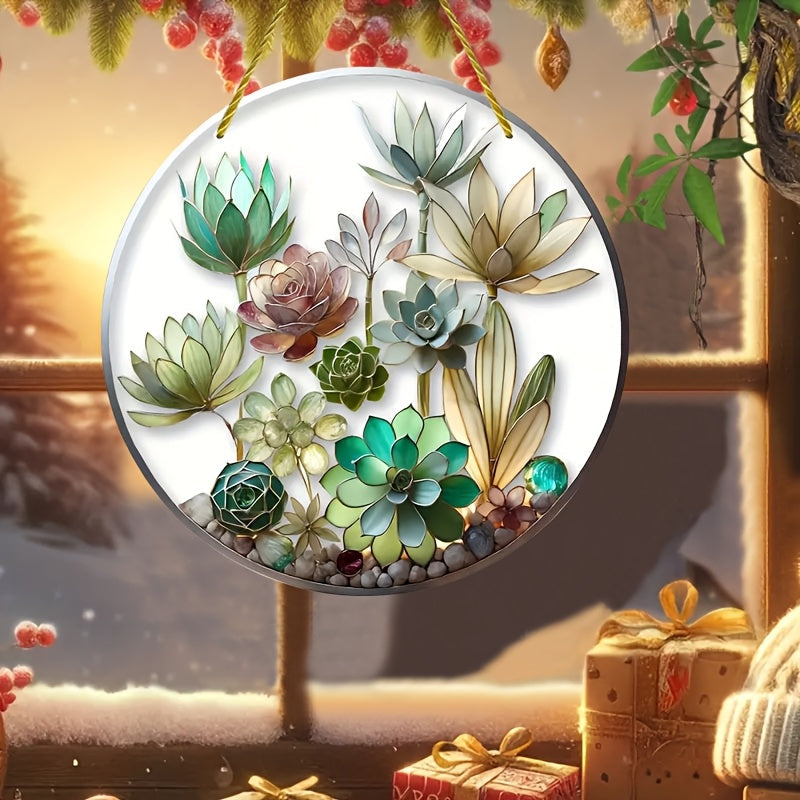 Gul uslubidagi dumaloq akril rangli shisha deraza osilishi va eshik belgisi - Yotoqxona, Bog', Patio uchun mukammal - Ichki va tashqi qishloq uy devor bezaklari - Sevimlilaringiz uchun ideal tug'ilgan kun sovg'asi