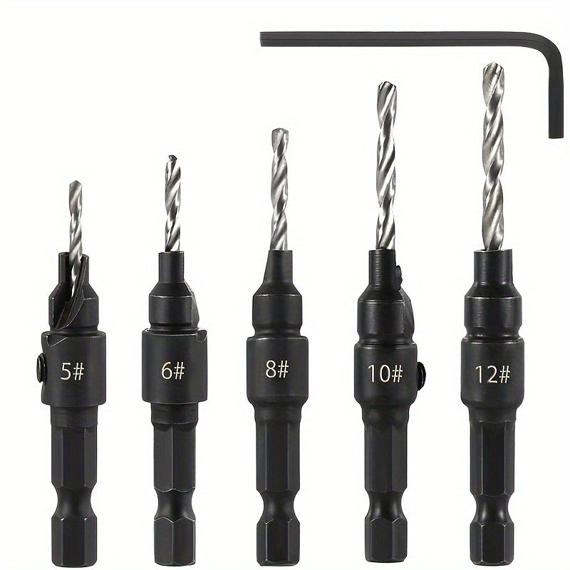 Set of Countersink Drill Bits 5 Pcs for Woodworking Chamfered Adjustable