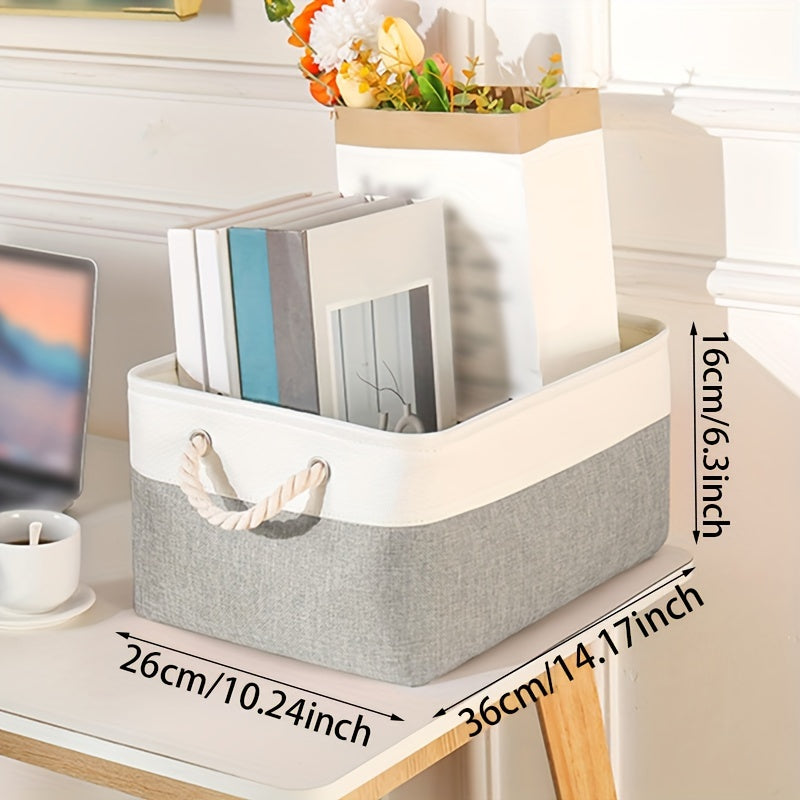 Rectangular Foldable Storage Basket with Handle for Clothes Toys Books in Home and Office