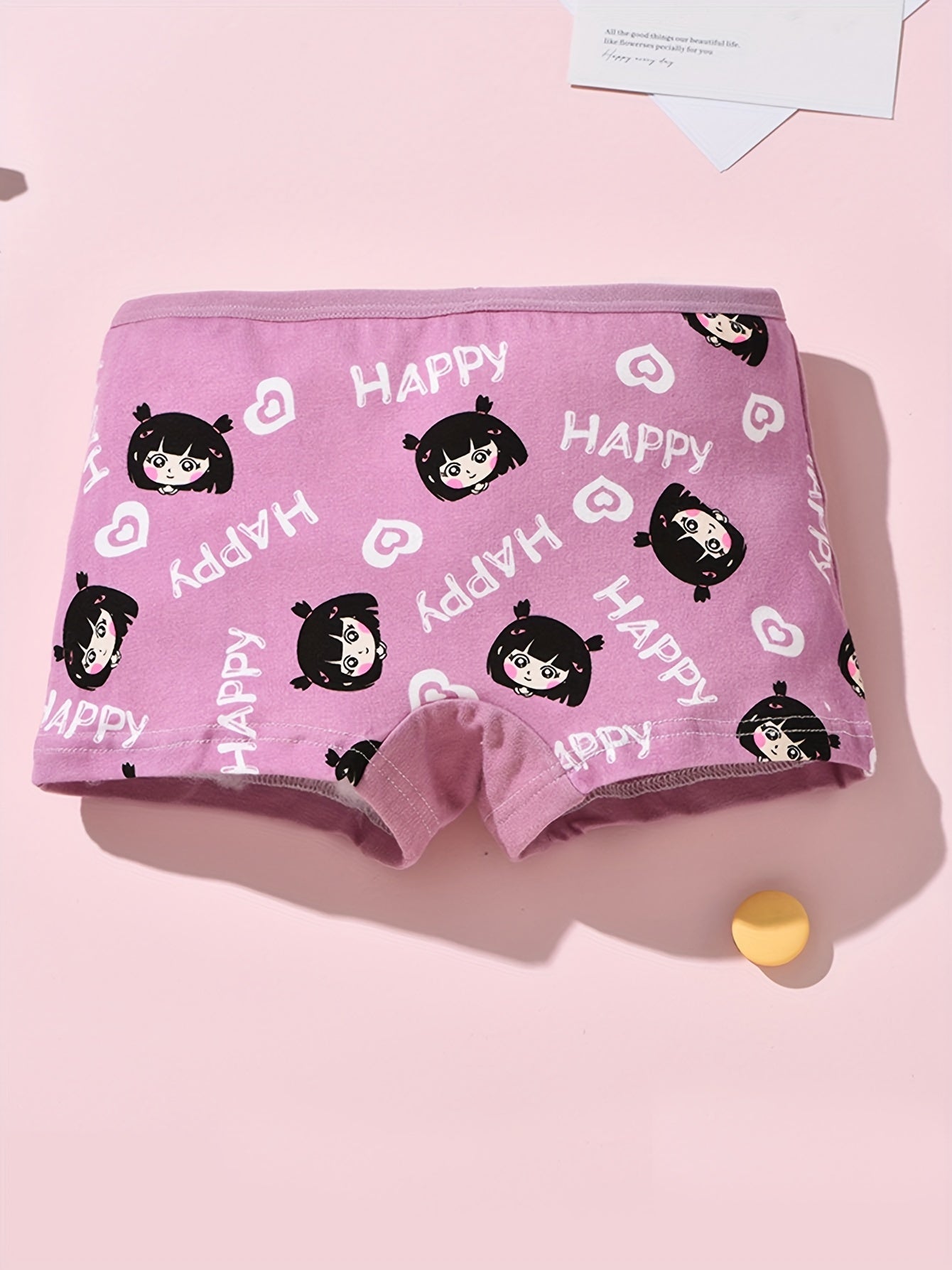 Girls Cotton Boxer Briefs 4-Pack with Cartoon Prints Breathable Sweat-Absorbent All-Season