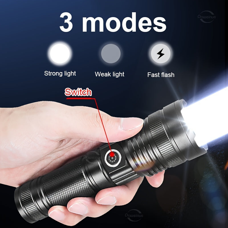 30W LED Tactical Flashlight USB Rechargeable Waterproof Aluminum Alloy Long-Range Zoom