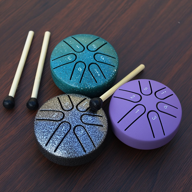 Steel Tongue Drum 3-Inch Stress Relief Meditation Musical Instrument with Drumsticks and Notes