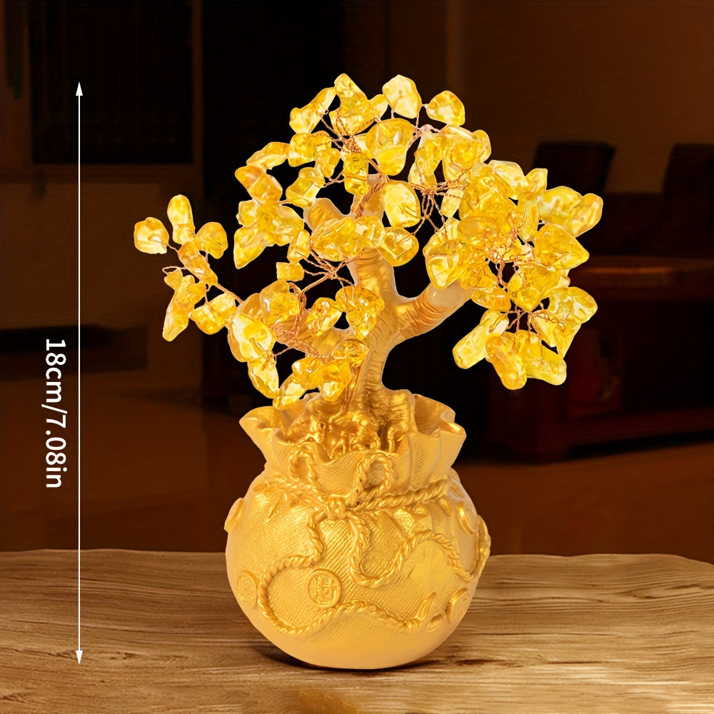 Golden Crystal Money Tree Decor in Intricate Pot for Prosperity and Wealth