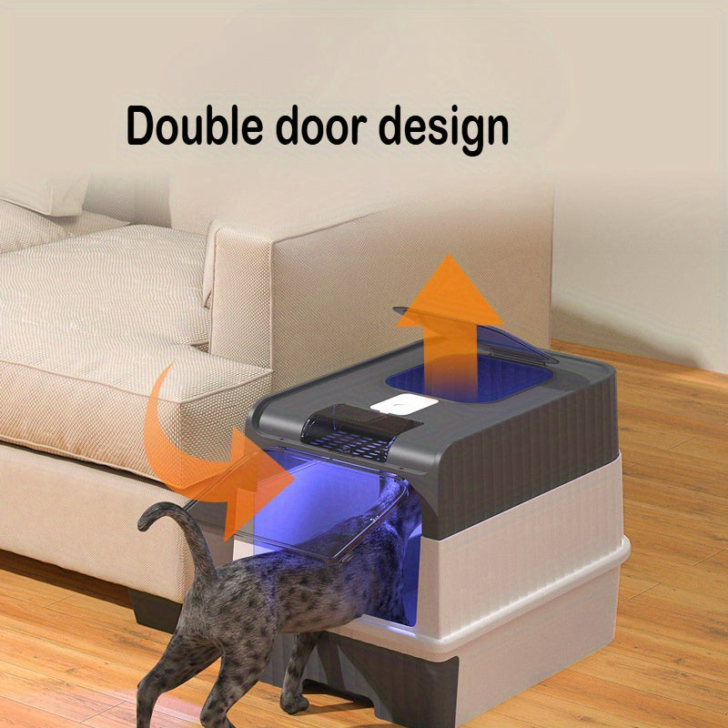 XL Enclosed Cat Litter Box with Drawer Odor-Resistant Easy to Clean Rectangular Polypropylene