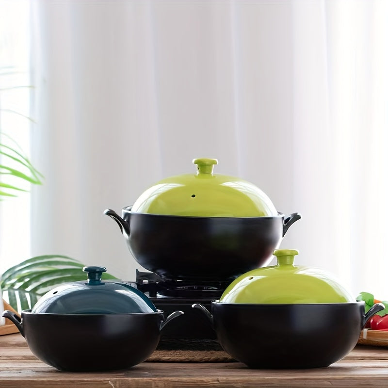 Ceramic Casserole Dish with Blue Lid 2000ml 67oz for High-Temperature Cooking